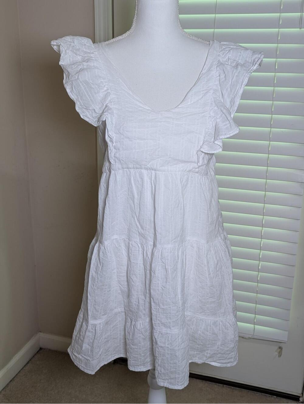 Forever 21 Juniors Medium White Mini Baby Doll Dress Ruffle Sleeves Boho